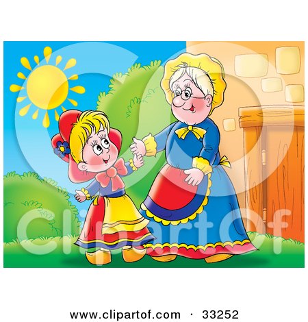 ~~Biscuits of Love~~ 33252-Clipart-Illustration-Of-A-Grandmother-Greeting-Her-Grand-Daughter-Outside-On-A-Sunny-Day