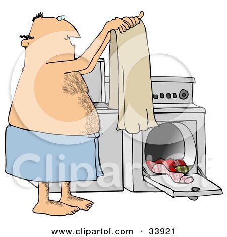 செக்ஸ் உணர்வு கூட வேண்டுமா? 33921-Clipart-Illustration-Of-A-Hairy-Man-Wrapped-In-A-Towel-Holding-Up-A-Clean-Towel-In-Front-Of-A-Washer-And-Dryer-While-Doing-Laundry