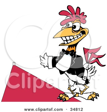 Who's going for a nosey tonight at thepub??? 34812-Clipart-Illustration-Of-A-Friendly-White-Rooster-With-A-Gold-Tooth-Wearing-A-Tux-And-Presenting-A-Red-Carpet