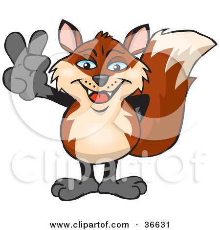 Klassisches "Owned" mit Bildern 36631-Clipart-Illustration-Of-A-Peaceful-Fox-Smiling-And-Gesturing-The-Peace-Sign-With-His-Hand