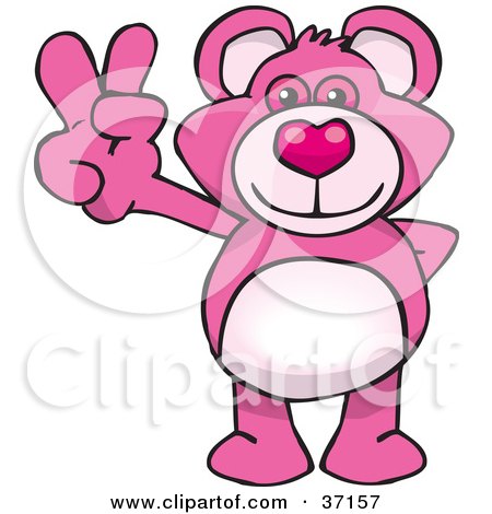 i love you teady bear 37157-Clipart-Illustration-Of-A-Peaceful-Pink-Teddy-Bear-Smiling-And-Gesturing-The-Peace-Sign