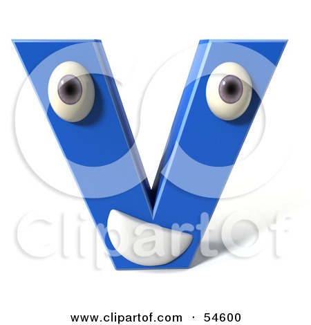 حرف.... V 54600-Royalty-Free-RF-Clipart-Illustration-Of-A-3d-Blue-Letter-V-With-Eyes-And-A-Mouth