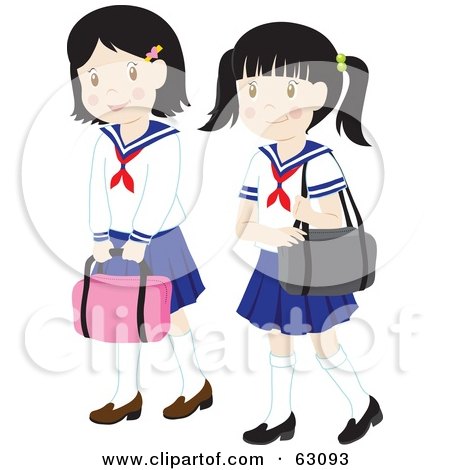 •● عـرفنآ على نفسـِڪ بالصور •● 63093-Royalty-Free-RF-Clipart-Illustration-Of-Two-Little-School-Girls-In-Uniforms-Carrying-Bags