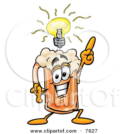 Le jeu du nombre en image... (QUE DES CHIFFRES) - Page 40 7627-Clipart-Picture-Of-A-Beer-Mug-Mascot-Cartoon-Character-With-A-Bright-Idea