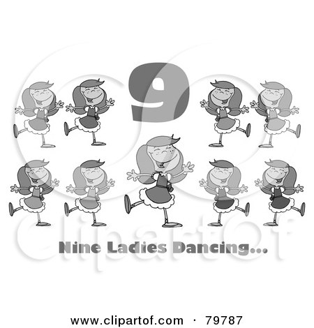 Count to !.000 in Pictures  79787-Royalty-Free-RF-Clipart-Illustration-Of-A-Black-And-White-Number-Nine-And-Text-Over-Nine-Ladies-Dancing