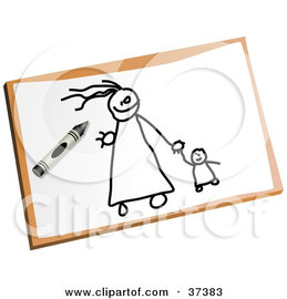 ரசிக்க  ! - Page 2 37383-Clipart-Illustration-Of-A-Childs-Drawing-Of-A-Mother-And-Child-Holding-Hands