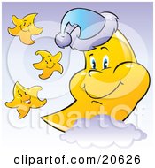 آيــات الــنــعــاس 20626-Royalty-Free-Clipart-Illustration-Of-Happy-Yellow-Stars-Smiling-And-Dancing-Around-A-Sleepy-Crescent-Moon-That-Is-Resting-On-A-Cloud-And-Wearing-A-Sleeping-Cap
