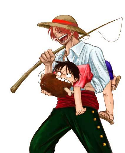 صور طاقم قبعة القش ( حرق ) - الموضوع متجدد -  Shanks-and-Luffy-with-meat-one-piece-682997_425_519