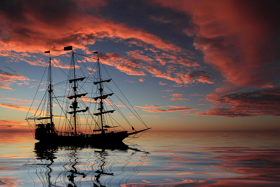 Pirate Soul -Larry Stylinson- Pirate-ship-at-sunset-shane-bechler