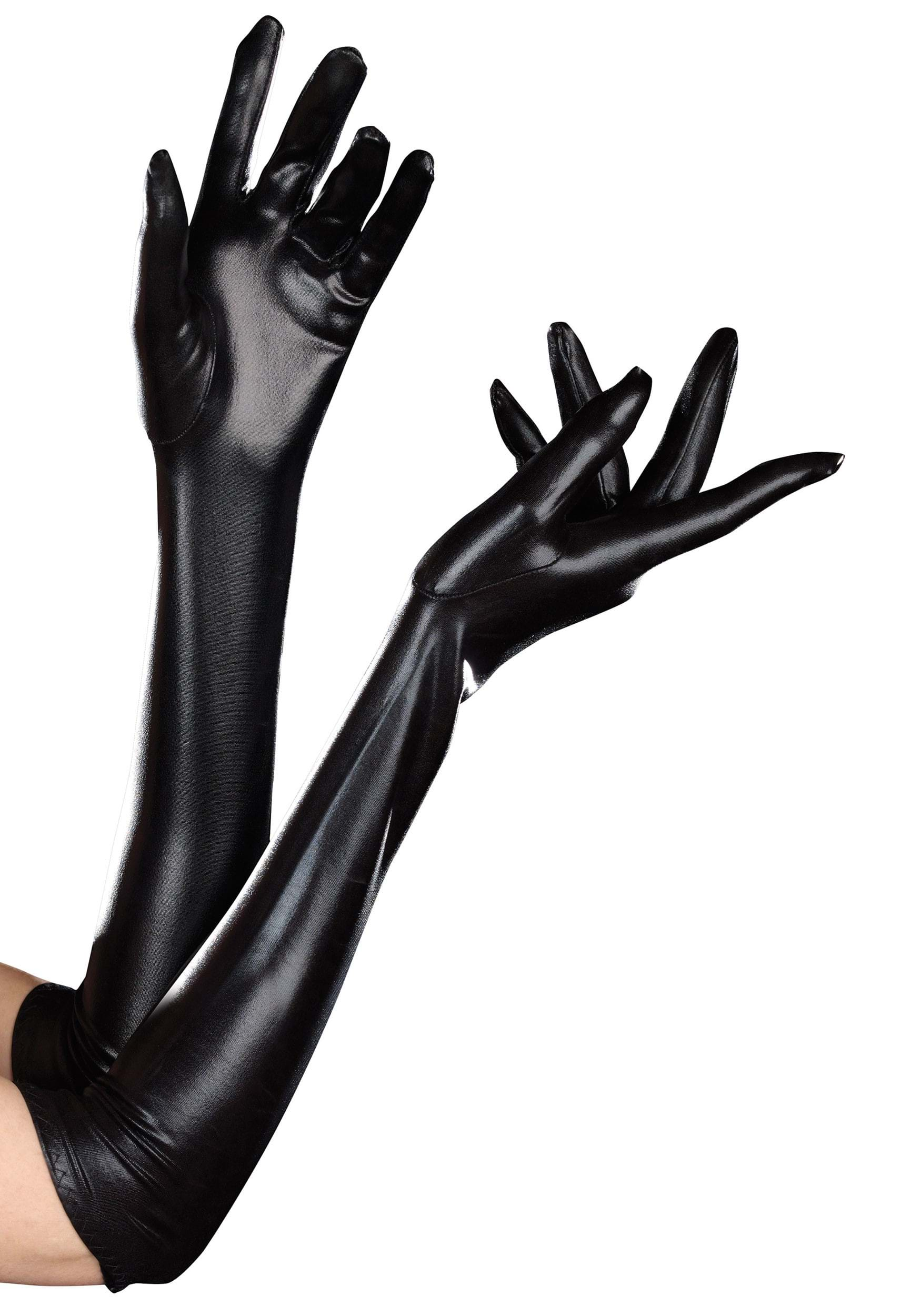 الاسود يليق بك  Wet-look-black-gloves