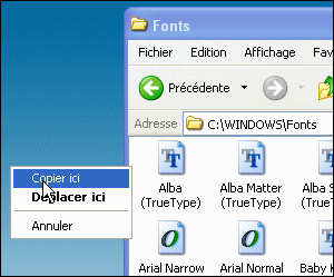 Copier une police de caractères - Windows XP 1879-3