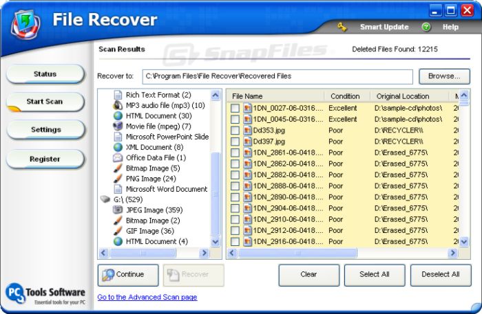 LOGICIEL POUR  récupéré  les fichier suprimer Pcfilerecover2