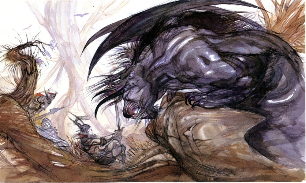 Yoshitaka Amano Amano_Behemoth_vs._Light_Warrior