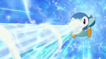 Pokelove(Ash  e  Dawn) EP646_Piplup_usando_hidrobomba