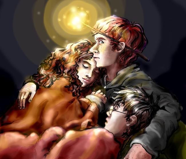 Le trio (Harry, Hermione & Ron) The-Trio-fan-art-harry-potter-6912943-650-558