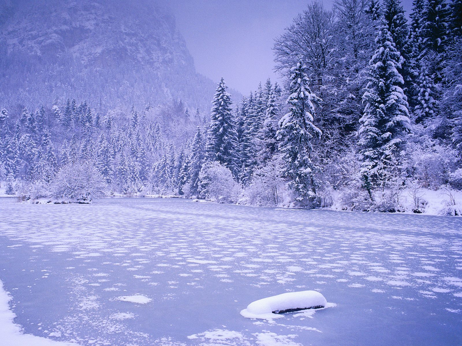 Wschodni brzeg jeziora Frozen-Lake-Schnolzersee-Bavaria-Germany