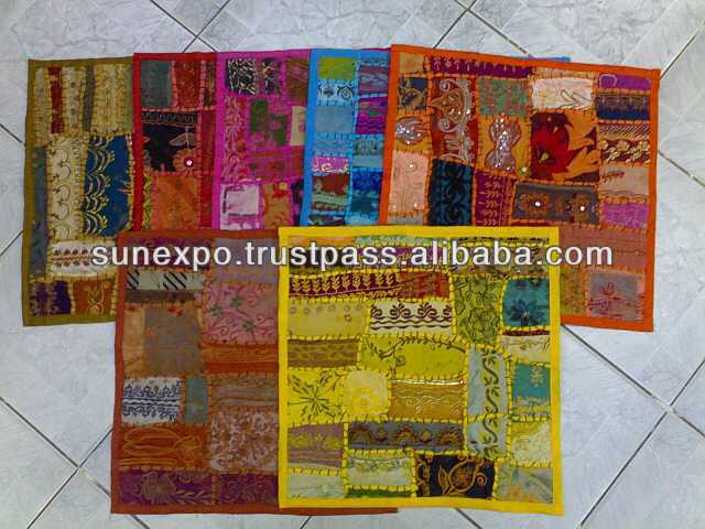 ورشه مفرش باتش ورك استايل هندى  مين هيشرك معايا  10_Embroided_Patchwork_India_Handicraft_Cushion_Covers