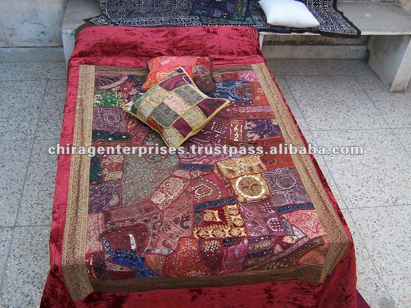 ورشه مفرش باتش ورك استايل هندى  مين هيشرك معايا  Indian_Tribal_Beadwork_patch_with_Velvet_Chenille_designers_lovely_bedspreads