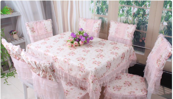 ديكور جميل لطاولة الاكل Country-fabric-table-cloth-set-1-table-cover-6-chair-covers-