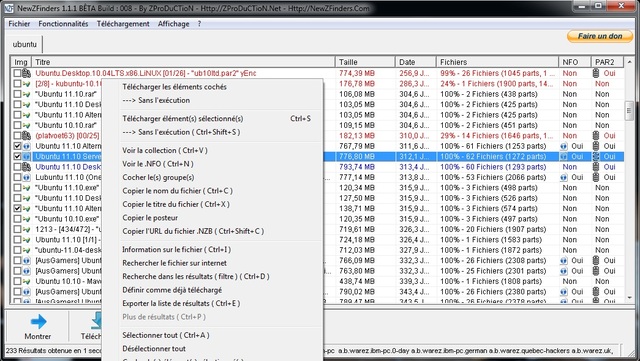 NewZFinders 1.1.1 Bêta Build 009 - Capture d'écran Resultmenu_small