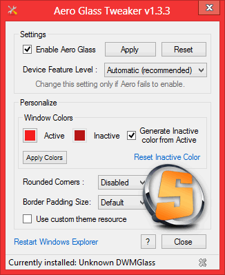 Aero Glass Tweaker 1.3.3 x86/x64 فعال کردن شفافیت پنجره ها در ویندوز 8 AGTweaker