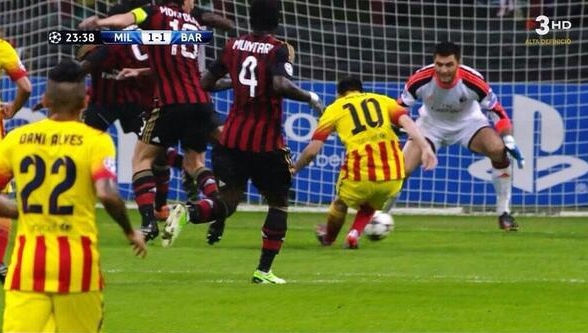 Tường thuật Milan 1-1 Barcelona: Milan thủ hòa thành công  Messi_ghi_ban