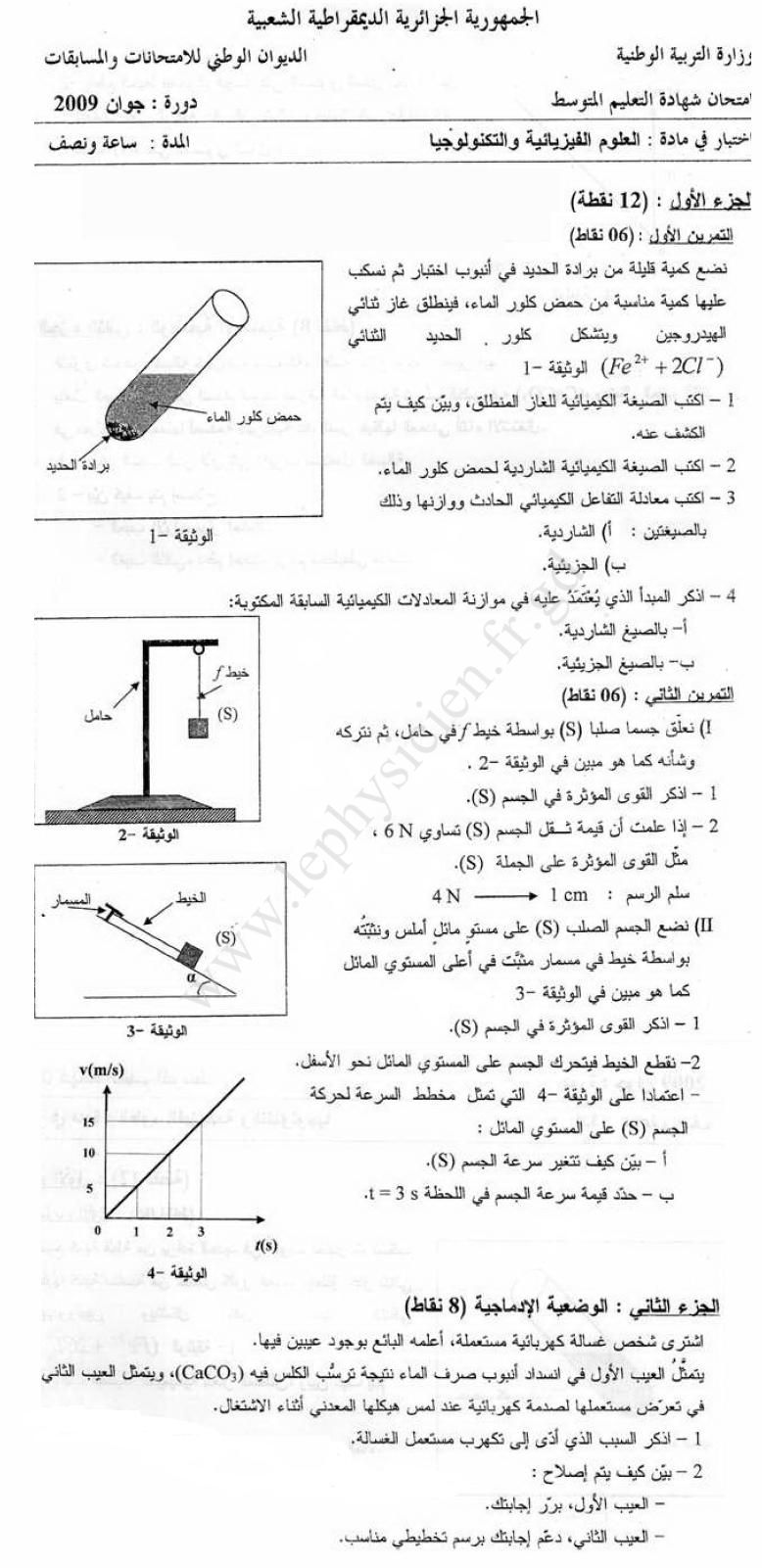 مواضيع الشهادة 2009 مقترحة للقراءة وحلولها مباشرة للقراءة 2009s