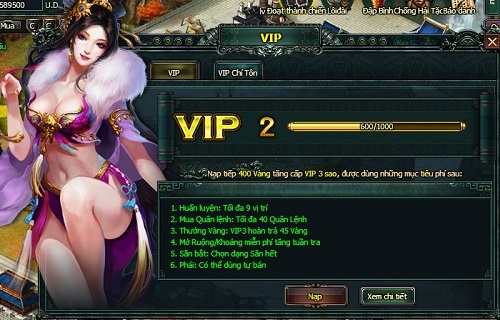 Ngọa Long – VIP 10 được tặng thêm 15% vàng  Vip