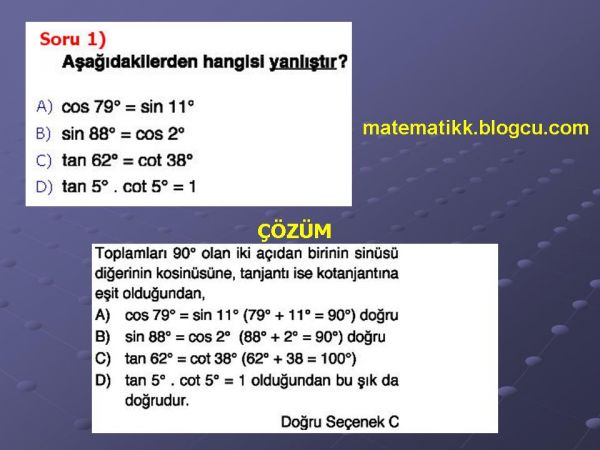 Trigonometri Çözümlü soruLar Trigonometri