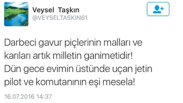 Trabzonspor Basketbol Takımı 2. Başkanı Veysel Taşkın, darbeci askerlerin eşlerinin milletin ganimeti olduğunu söyledi. Tsdarbe1