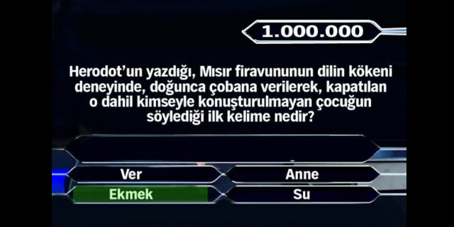 Kim Milyoner Olmak İster yarışmasında 15'inci soru 1 milyon liralık büyük ödülün kazanıldığı soru. 1milyon11_640