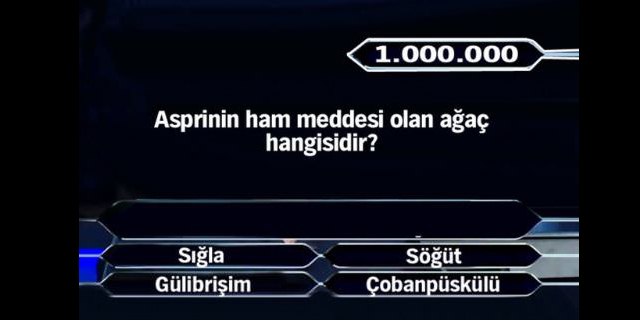 Kim Milyoner Olmak İster yarışmasında 15'inci soru 1 milyon liralık büyük ödülün kazanıldığı soru. 1milyon12_640