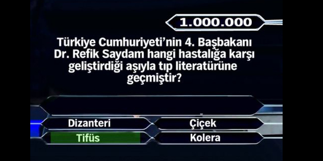 Kim Milyoner Olmak İster yarışmasında 15'inci soru 1 milyon liralık büyük ödülün kazanıldığı soru. 1milyon3_640