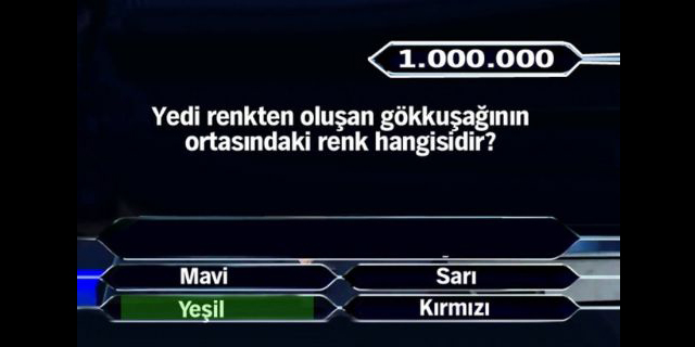 Kim Milyoner Olmak İster yarışmasında 15'inci soru 1 milyon liralık büyük ödülün kazanıldığı soru. 1milyon4_640