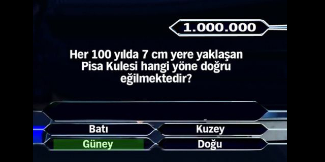 Kim Milyoner Olmak İster yarışmasında 15'inci soru 1 milyon liralık büyük ödülün kazanıldığı soru. 1milyon5_640