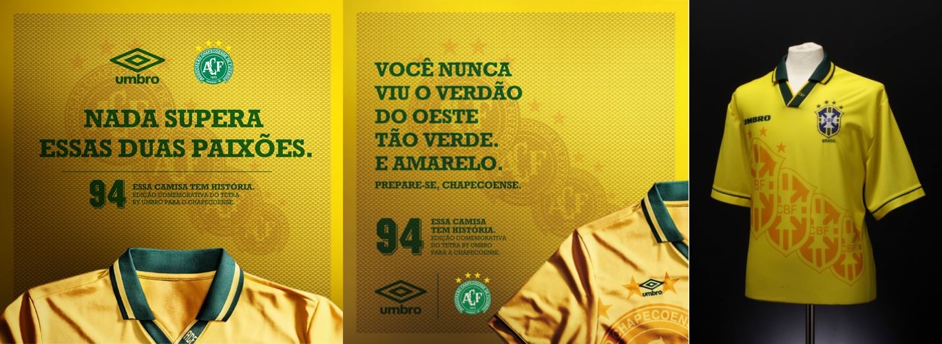 Umbro se inspira no tetra de 1994 em nova camisa da Chapecoense Camisas-chapecoense-e-brasil