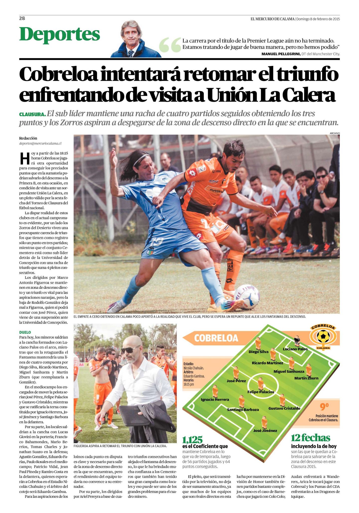 Union La Calera 0-0 COBRELOA // Finalizado. 08_02_15_pag_28-1440