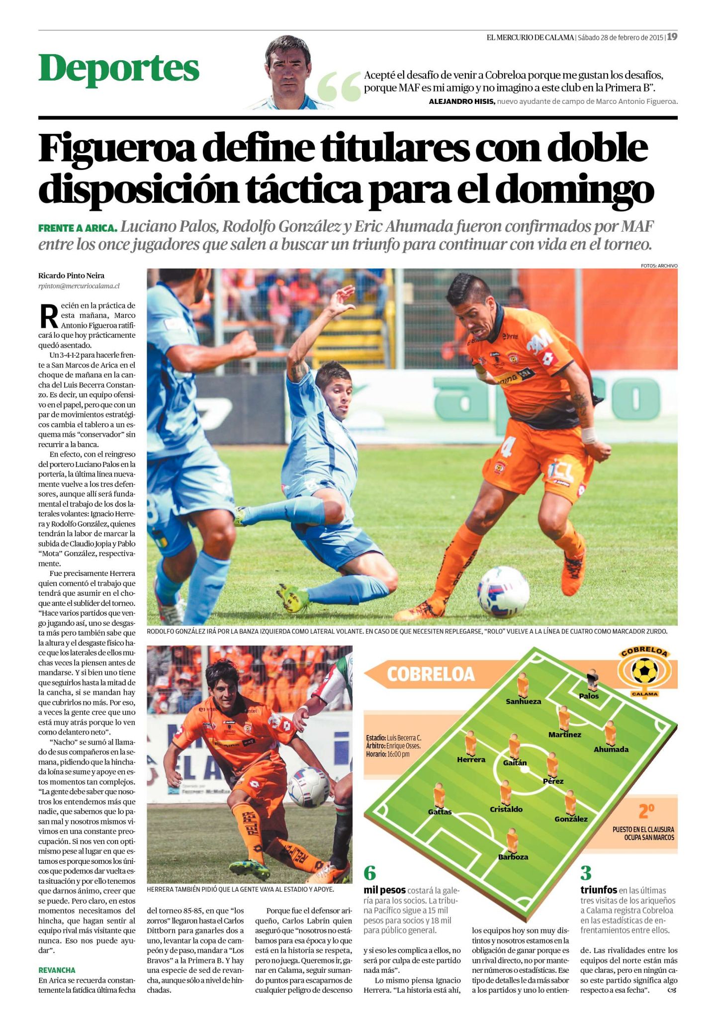 Figueroa define titulares con doble disposición táctica para el Domingo 28_02_15_pag_19-1440