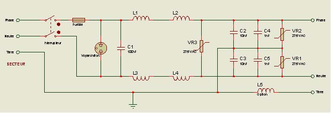 Filtre secteur RF 1 (ou 2) KW ANT-QSP2_F1EYA_Filtre_secteur_schema