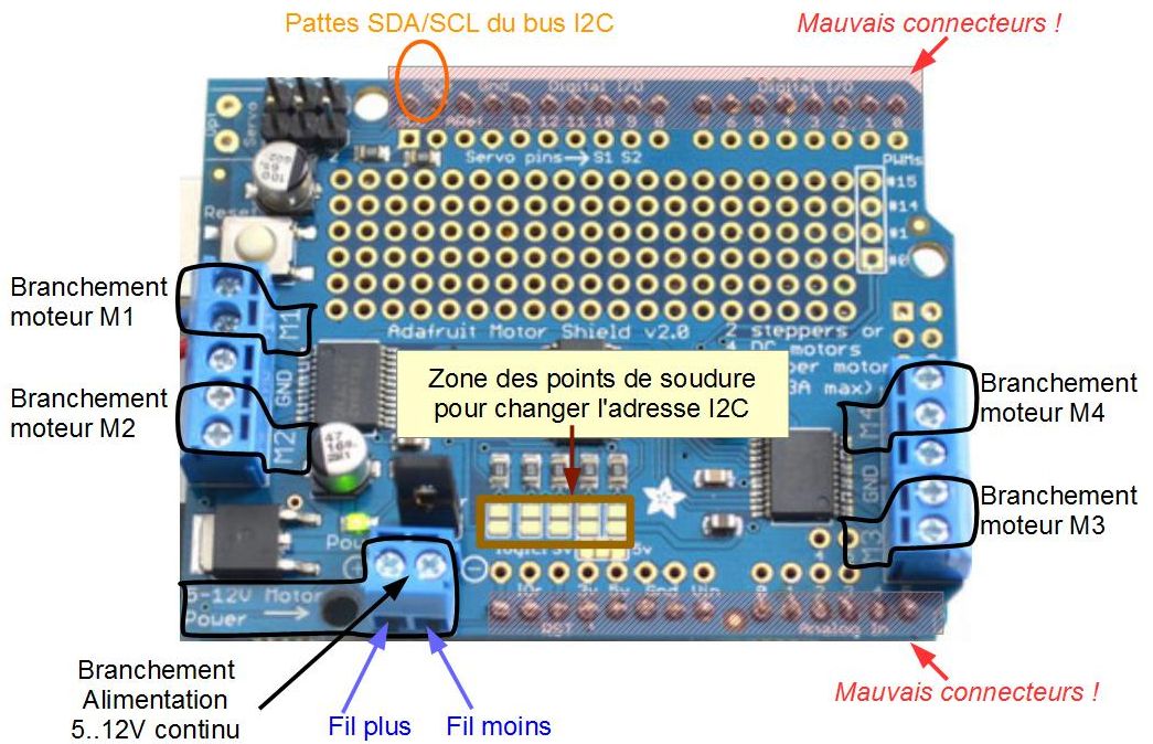 Shield 4 moteurs ADAFRUIT 1438 pour Arduino Description_composants