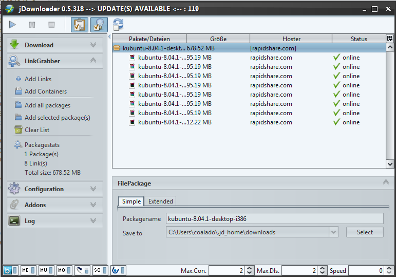 JDownloader (Varios Servidores) Linkgrabber