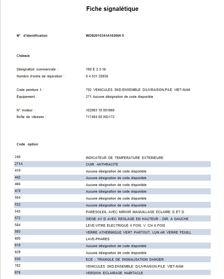 Ma 190E 2.3-16 ! Fiche