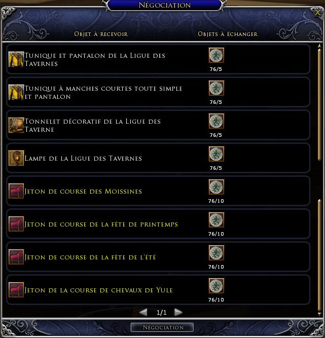 Faction :Ligue des Tavernes. Recompenses_ligue