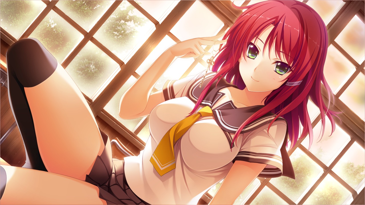 Fay Foster Konachan.com%20-%20184716%20game_cg%20green_eyes%20hoshi_ori_yume_mirai%20iizuki_tasuku%20long_hair%20red_hair%20seifuku%20skirt%20sunset%20thighhighs%20yukimura_touko