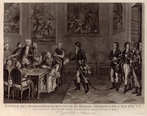 20 février 1798: le Pape Pie VI est emmené captif par les révolutionnaires français Pie-vi-recoit-lordre-du-directoire