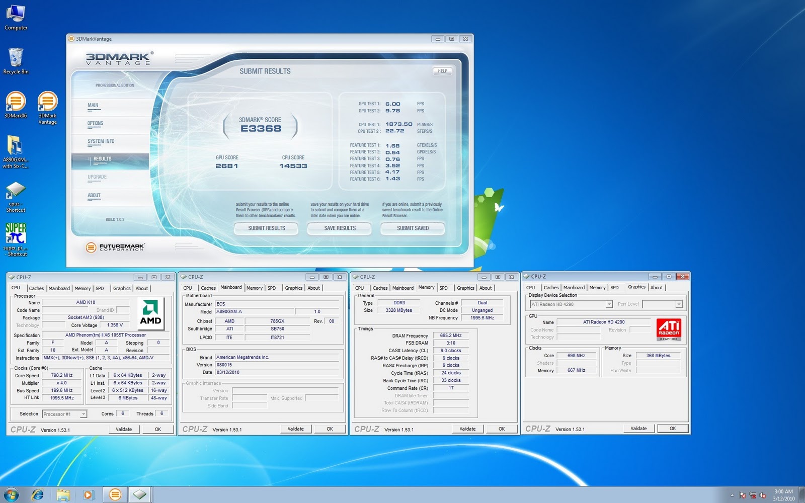 Primeiros benchmarks do Phenom II X6 1055T 2.8Ghz 126934008932