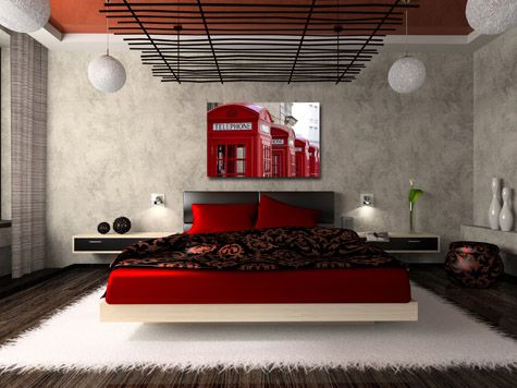 لمسات اللون الاحمر في الديكور  Bedroom-iterior-decoration-digital-photo-canvas