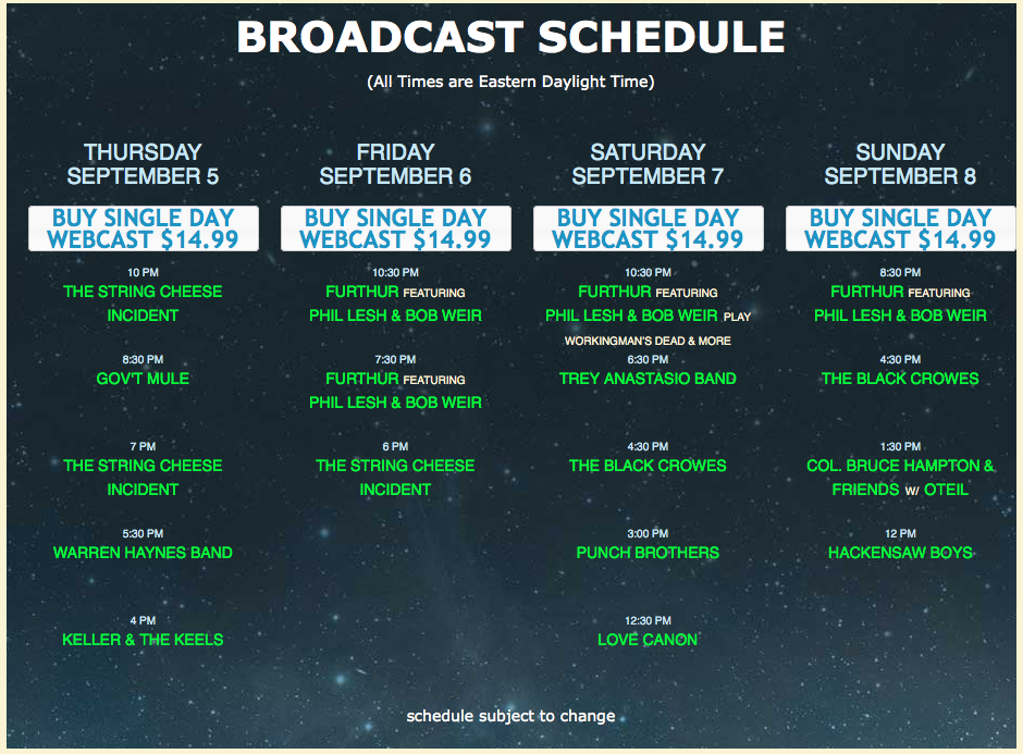 Lockn' Festival Locknwebcastschedule