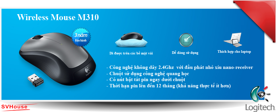 HN-Bán Phân Phối,Lẻ Chuột Không Dây Logitech (giá tốt fullvat)  M310_svhouse