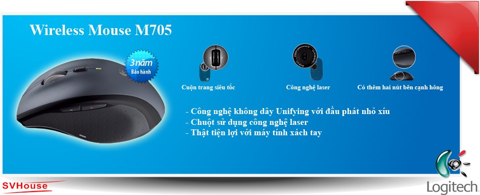 HN-Bán Phân Phối,Lẻ Chuột Không Dây Logitech (giá tốt fullvat)  M705_svhouse